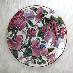 Toyo Cloisonne Pink And Purple Fruit Plate 10.5 in